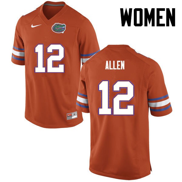 Florida Gators Women #12 Jake Allen College Football Jersey Orange